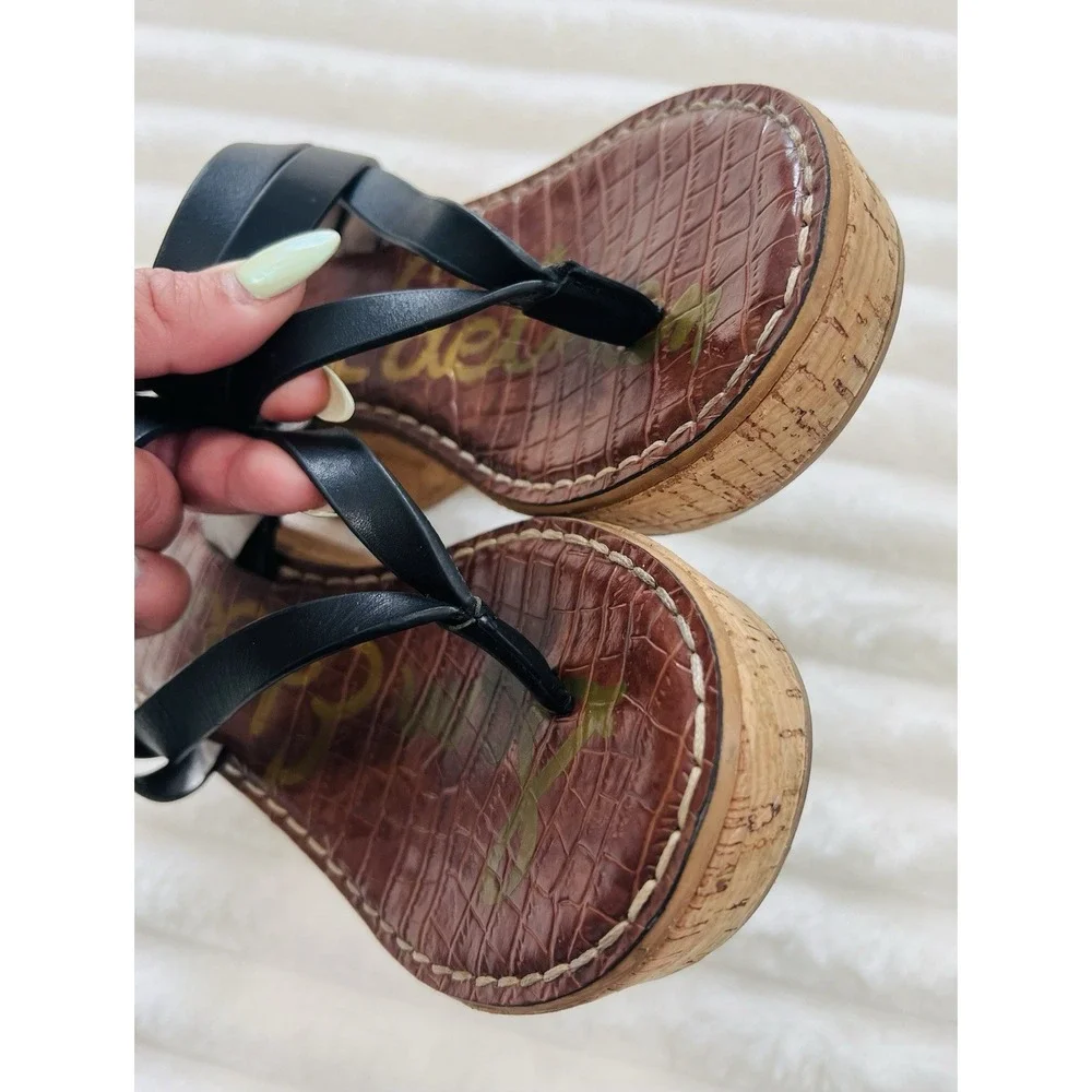 Sam Edelman Womens Rasha Slip On Cork Wedge Flip Flop Sandals Dark Brown Sz‎ 9.5